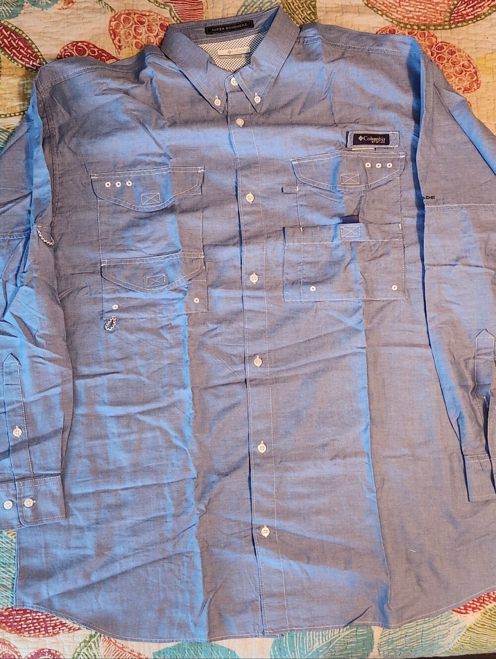 Columbia Men’s Light Blue Long-Sleeve Button-Down Shirt, Size XL